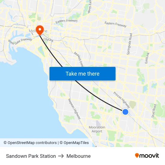 Sandown Park Station to Melbourne map