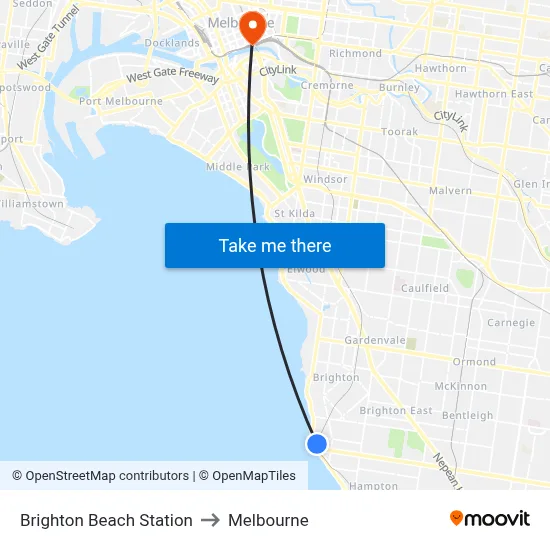 Brighton Beach Station to Melbourne map