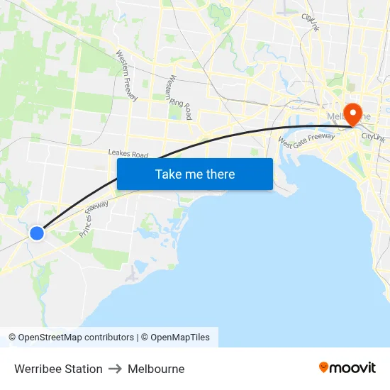 Werribee Station to Melbourne map