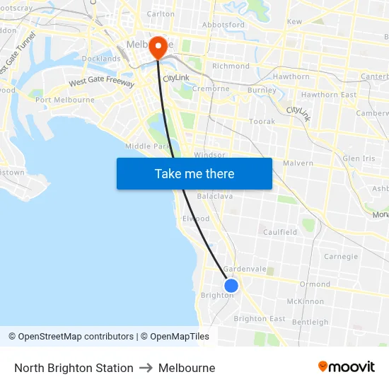 North Brighton Station to Melbourne map