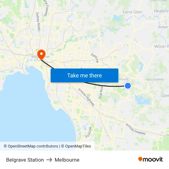 Belgrave Station to Melbourne map