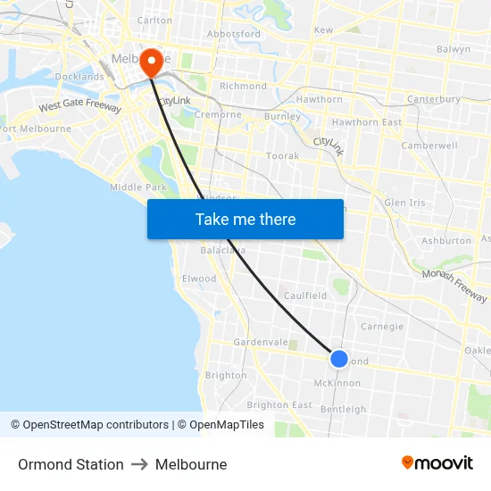 Ormond Station to Melbourne map