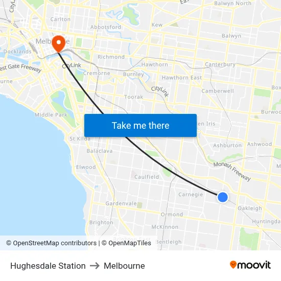 Hughesdale Station to Melbourne map
