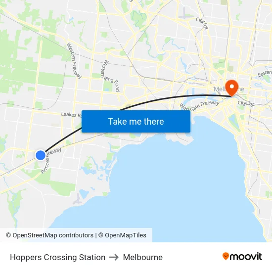 Hoppers Crossing Station to Melbourne map