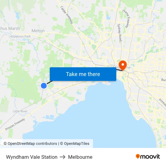 Wyndham Vale Station to Melbourne map