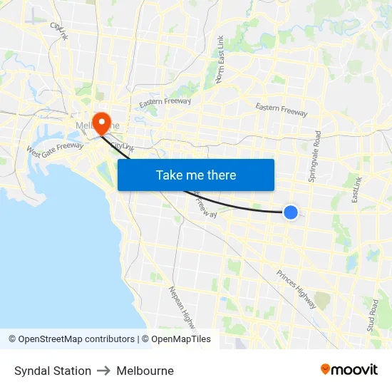Syndal Station to Melbourne map