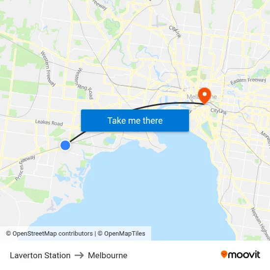 Laverton Station to Melbourne map