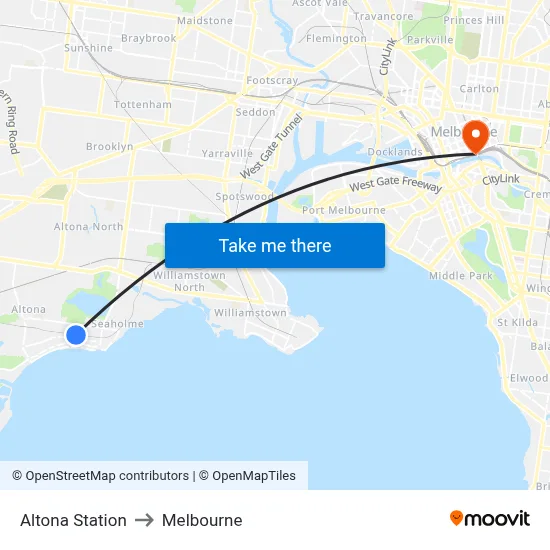 Altona Station to Melbourne map