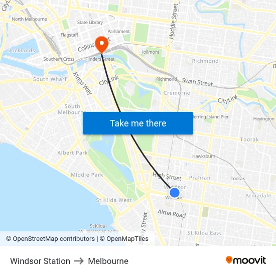 Windsor Station to Melbourne map
