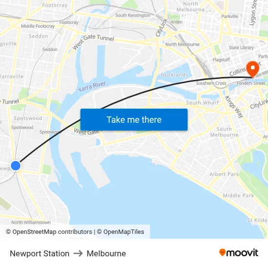 Newport Station to Melbourne map