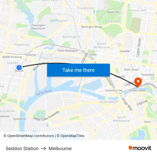 Seddon Station to Melbourne map