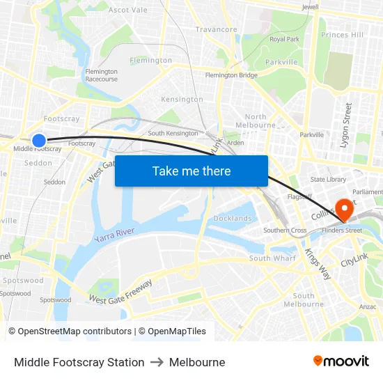 Middle Footscray Station to Melbourne map