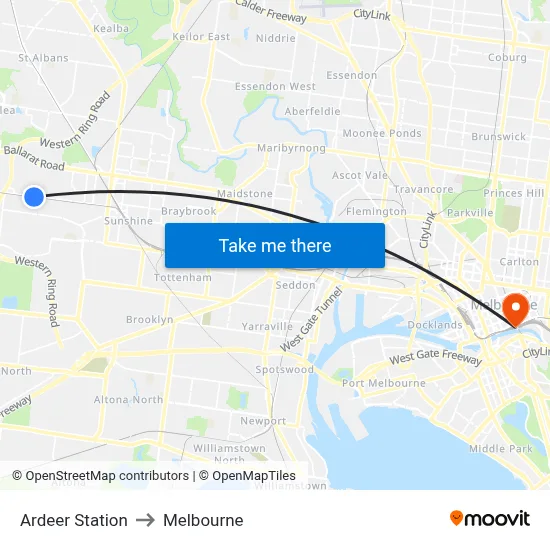 Ardeer Station to Melbourne map