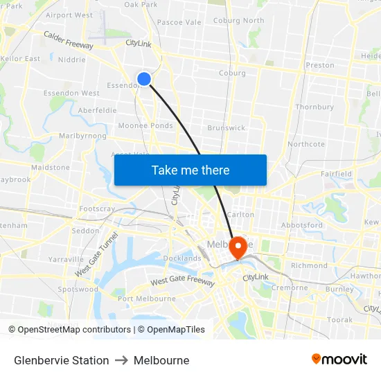 Glenbervie Station to Melbourne map