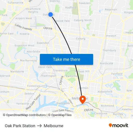Oak Park Station to Melbourne map