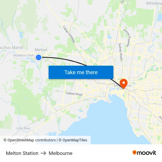 Melton Station to Melbourne map