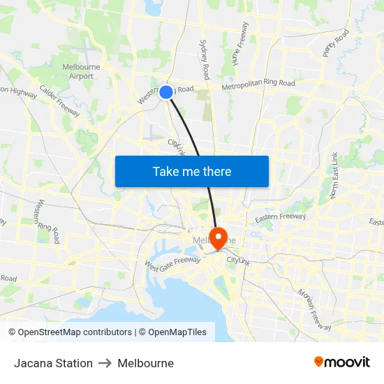 Jacana Station to Melbourne map