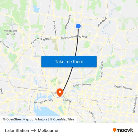 Lalor Station to Melbourne map