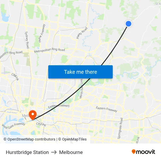 Hurstbridge Station to Melbourne map