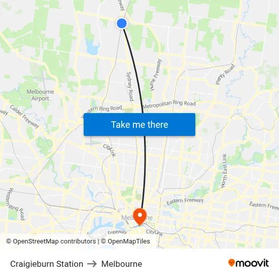 Craigieburn Station to Melbourne map
