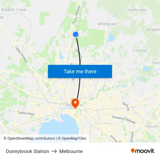 Donnybrook Station to Melbourne map