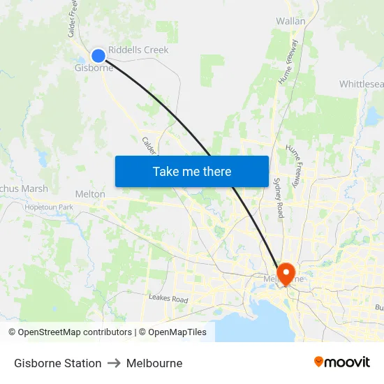 Gisborne Station to Melbourne map