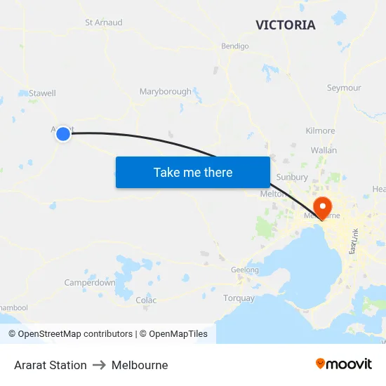 Ararat Station to Melbourne map
