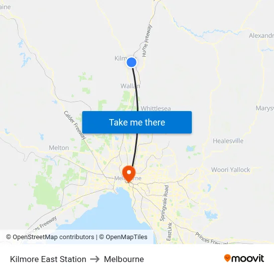 Kilmore East Station to Melbourne map