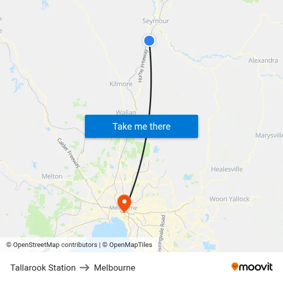 Tallarook Station to Melbourne map