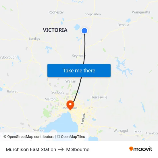 Murchison East Station to Melbourne map