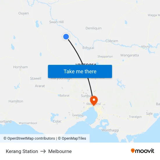 Kerang Station to Melbourne map