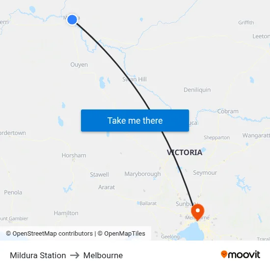 Mildura Station to Melbourne map