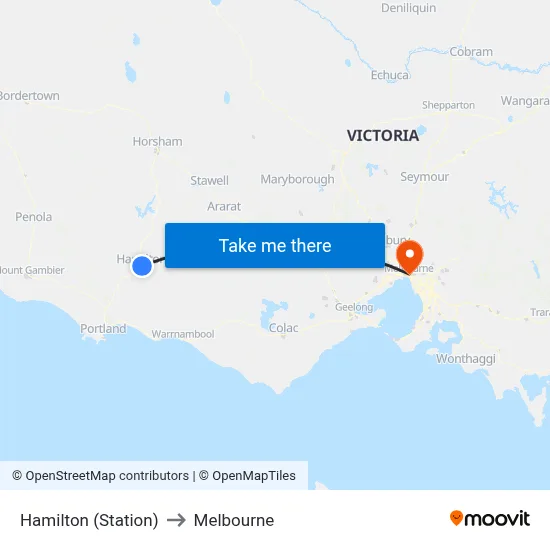 Hamilton (Station) to Melbourne map