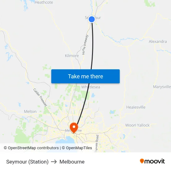 Seymour (Station) to Melbourne map