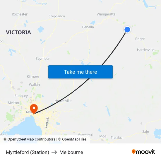 Myrtleford (Station) to Melbourne map
