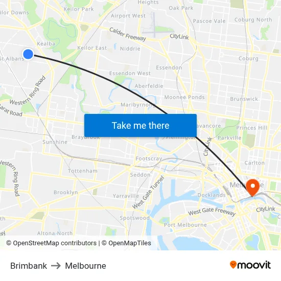 Brimbank to Melbourne map