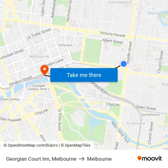 Georgian Court Inn, Melbourne to Melbourne map