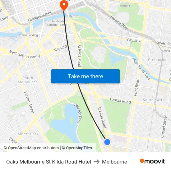 Oaks Melbourne St Kilda Road Hotel to Melbourne map