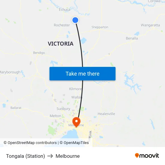 Tongala (Station) to Melbourne map