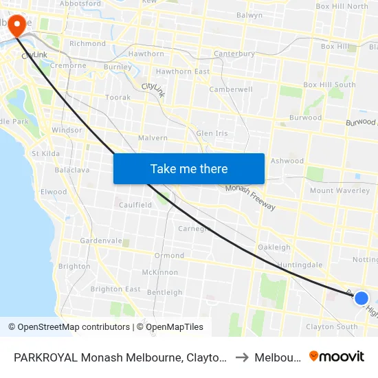PARKROYAL Monash Melbourne, Clayton North to Melbourne map