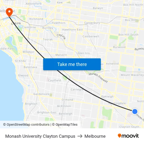 Monash University Clayton Campus to Melbourne map