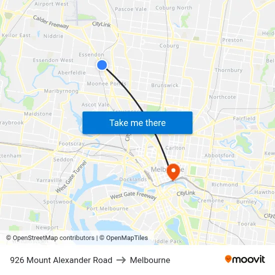 926 Mount Alexander Road to Melbourne map