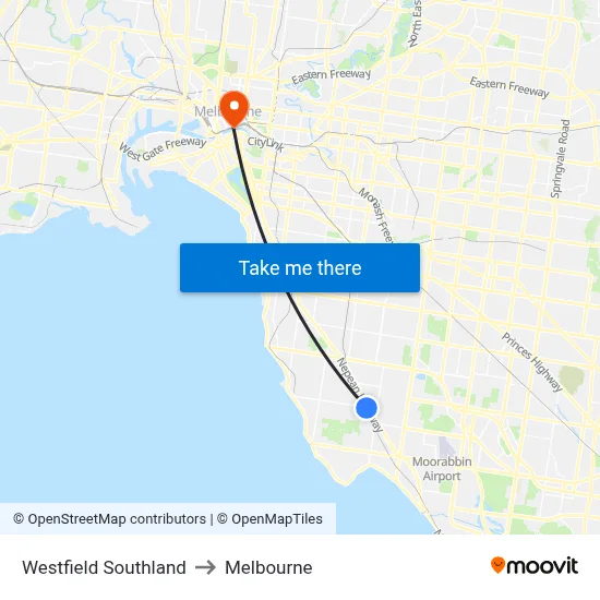 Westfield Southland to Melbourne map