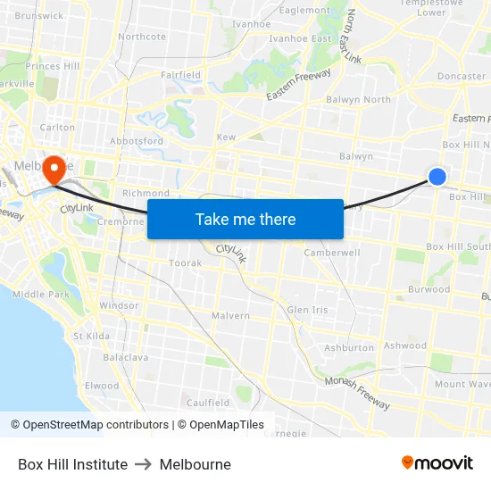 Box Hill Institute to Melbourne map