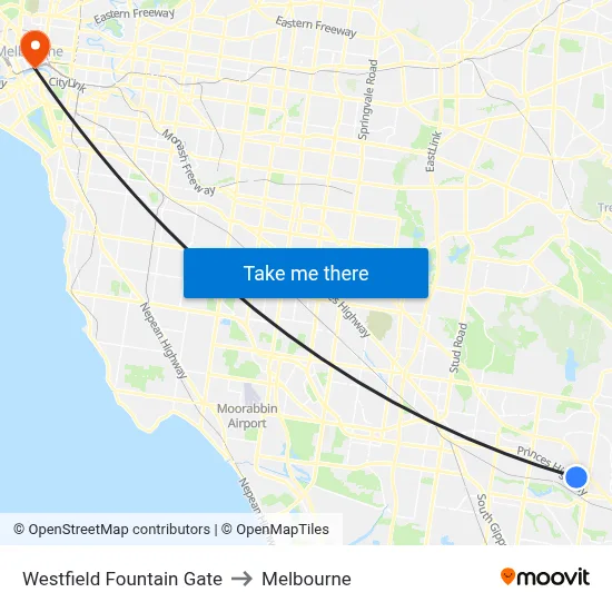 Westfield Fountain Gate to Melbourne map