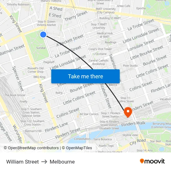 William Street to Melbourne map