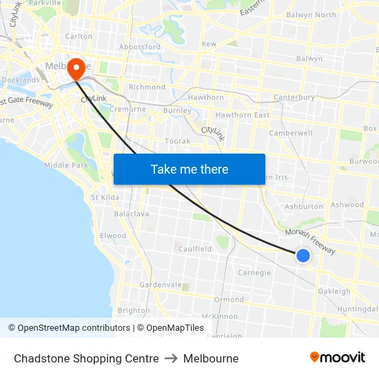 Chadstone Shopping Centre to Melbourne map
