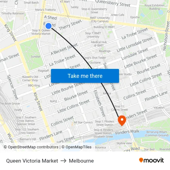 Queen Victoria Market to Melbourne map