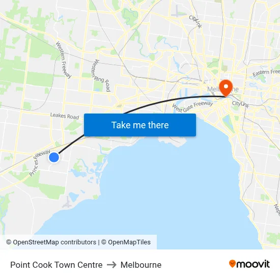 Point Cook Town Centre to Melbourne map