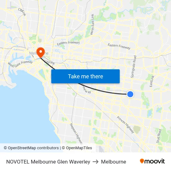 NOVOTEL Melbourne Glen Waverley to Melbourne map